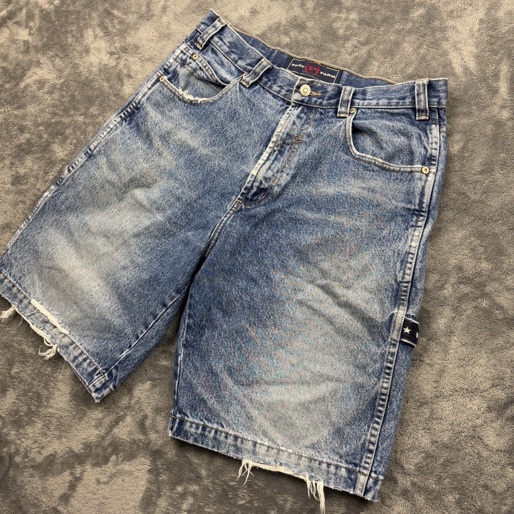 Phat Farm Denim Shorts Mens 33 Blue Carpenter Baggy 90s Hip Hop‎ Distressed Y2K